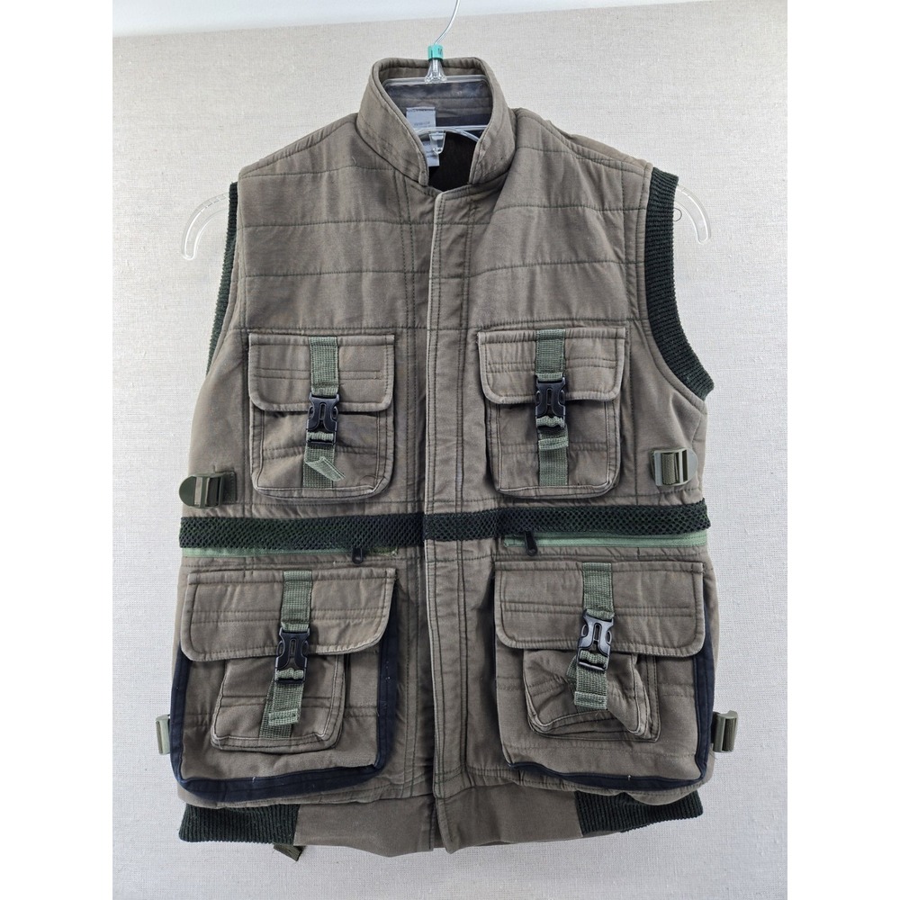Mens M Military Tactical Utility Cargo Vest Brown Quilted Techwear Pocket